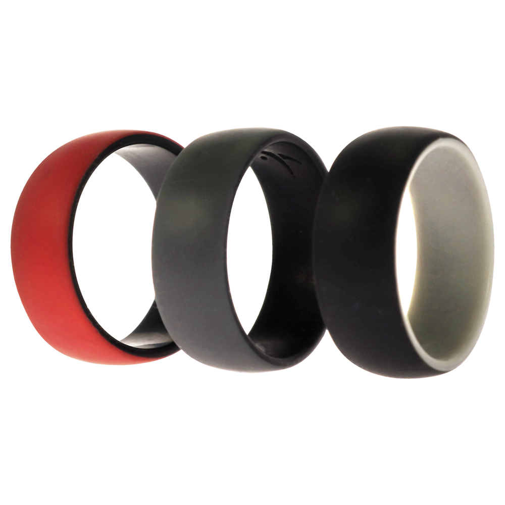Silicone Wedding 2Layer Dome Ring Set - Black-Red by ROQ for Men - 3 x 12
